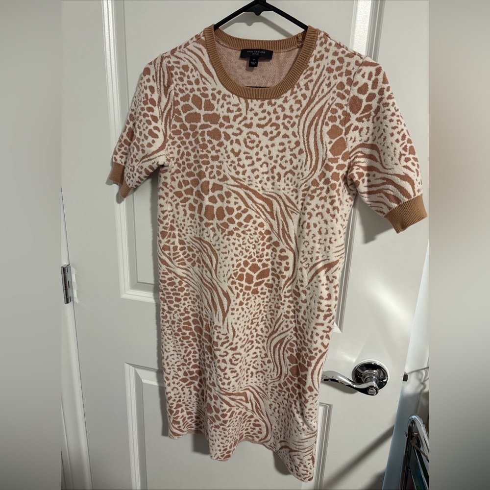 ANN TAYLOR mixed animal print sweater dress Small Petite